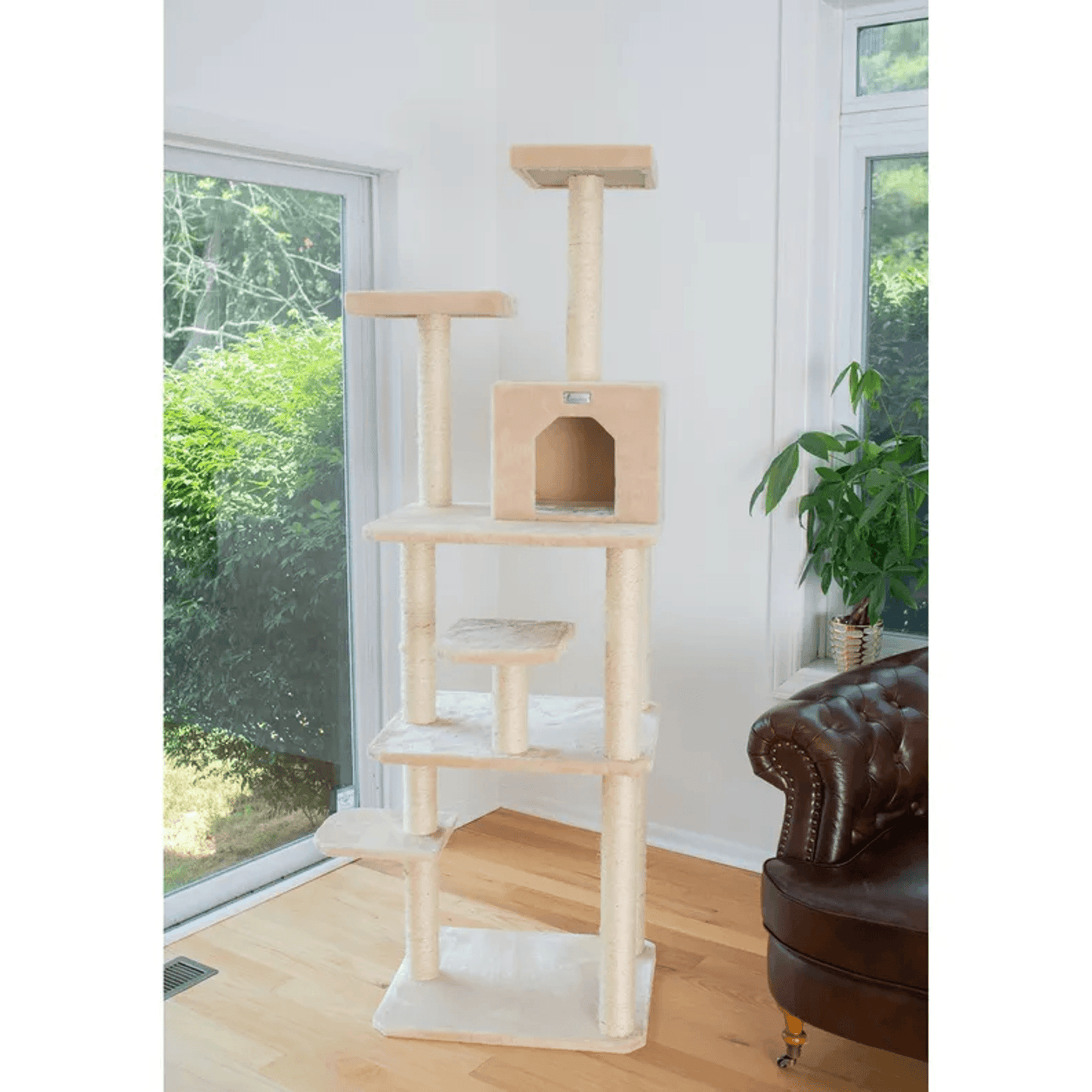 GleePet 74-Inch Beige Multi-Level Cat Tree with Perches and Condo