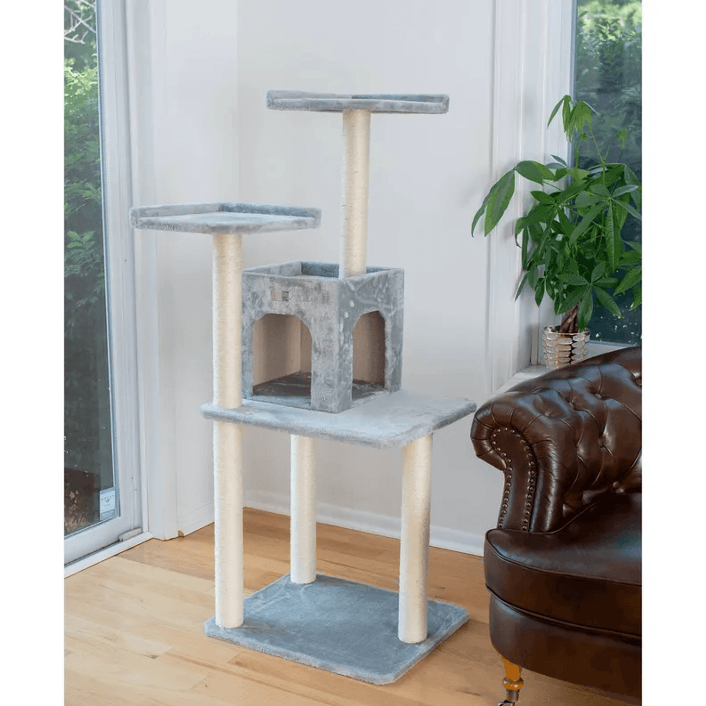 GleePet 57-Inch Grey Multi-Level Cat Tree with Two-Door Condo